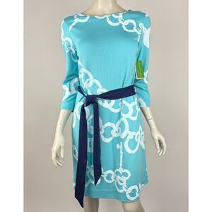 Lilly Pulitzer Jonah Ponte Dress Women M NWT 3/4 Sleeve Scoop neck‎ Stretch Blue